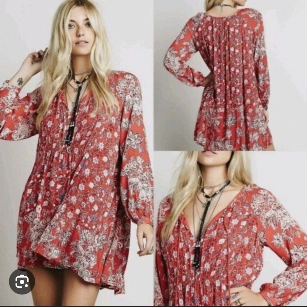 Free People Red Floral Boho Dress